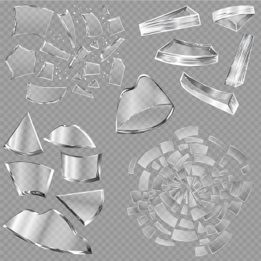 Broken glass vector sharp pieces of window and realistic shattered glassware or shattering debris of breaking mirror isolated on transparent background illustration backdrop clipart