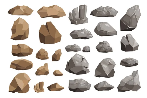 Pietra vettore roccia roccia roccia montagna o scogliera rocciosa con materiali sassosi di geologia in Montagne Rocciose pietraie illustrazione set isolato su sfondo bianco — Vettoriale Stock