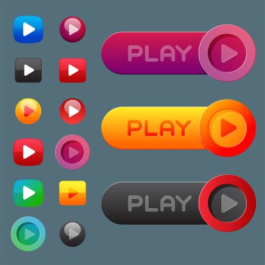 Kullanıcı arabirimi arabirimi düğmesini oyun medya internet web sitesi öğe çevrimiçi oyuncu işareti tıklayın vektör çizim.