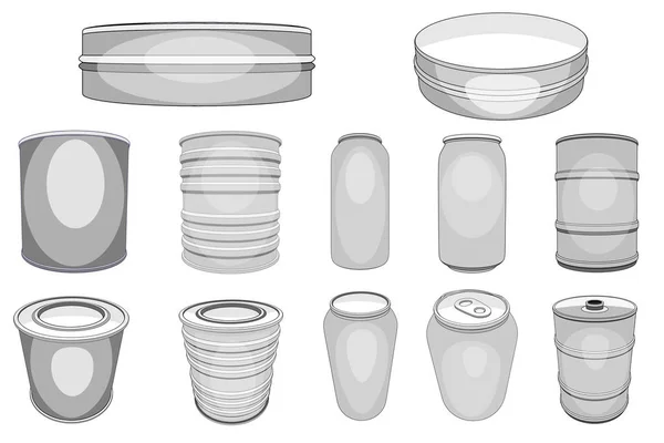 Aluminium tin vektor aluminium kan för soda drycker eller alkohol öl och Tom metall flaska eller aluminatcement behållare illustration isolerade på vit bakgrund — Stock vektor