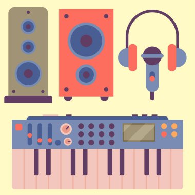 Hip hop Aksesuar müzisyen aletleri breakdance ifade rap müzik dj vektör çizim.