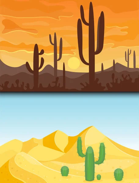 Gurun pegunungan pasir pasir pasir padang gurun Latar belakang kering di bawah matahari pemandangan bukit pasir panas Vektor perjalanan ilustrasi . - Stok Vektor