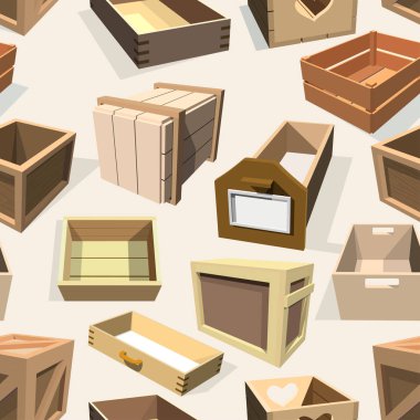 Box package vector wooden empty drawers and packed boxes or packaging crates with wood crated containers for delivery or shipping set illustration seamless pattern background clipart