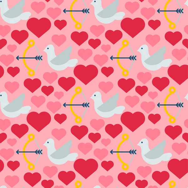 Corazón rojo paloma vector inconsútil patrón fondo aves color tarjeta hermosa celebrar emoticono brillante fiesta arte decoración . — Archivo Imágenes Vectoriales