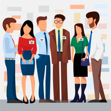 Business people vector groups presentation to investors conferense teamwork meeting characters interview illustration. clipart