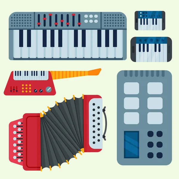 Teclado instrumentos de vectores musicales aislado clásico melodía estudio acústico brillante músico equipo y orquesta piano compositor herramienta de sonido electrónico. Clásico acorde de la canción concierto entretenimiento — Archivo Imágenes Vectoriales