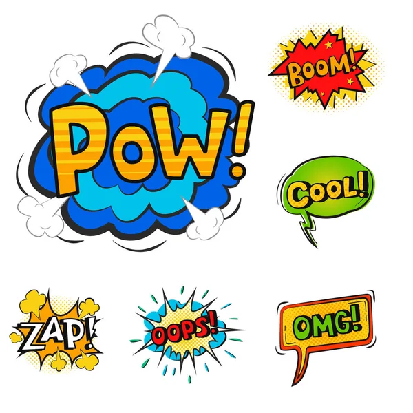 Popart komische toespraak bubble boom effecten vector explosie bang mededeling wolk fun humor boekillustratie splash. — Stockvector