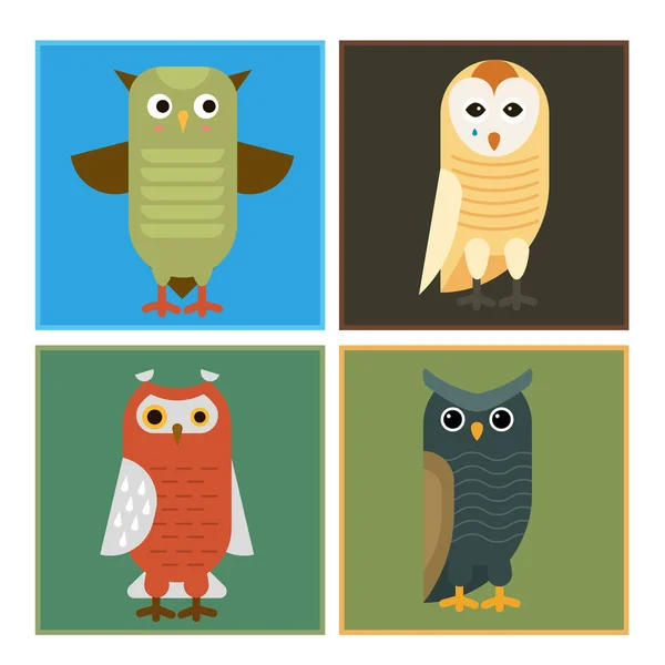 Çizgi film baykuş kuş sevimli karakter uyku tatlı owlet kartları vektör çizim. — Stok Vektör