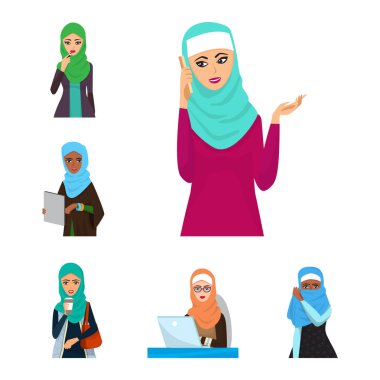 Arap kadın yetişkin karakter Arap Asya milliyet İslami kız karşısında Hicap vektör çizim