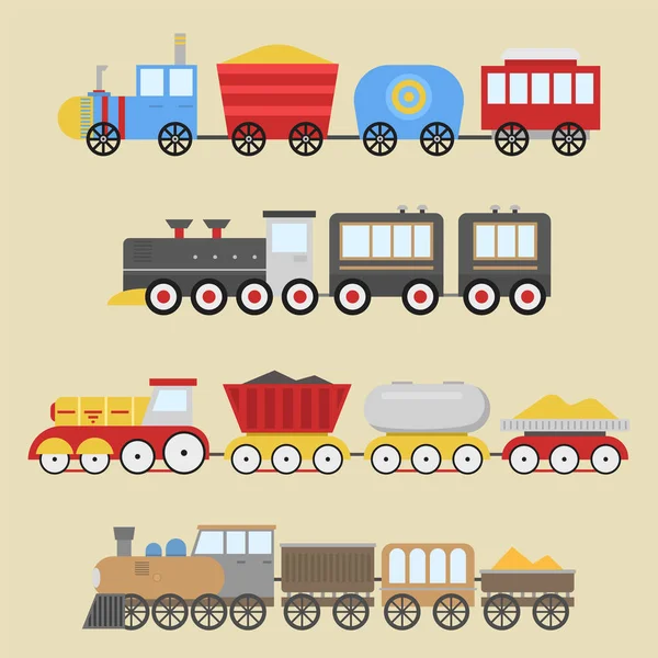 Boş zaman sevinç hediye lokomotif ulaşım eğlenceli çizgi film oyuncak tren vektör demiryolu ve karikatür taşıma oyunu. — Stok Vektör