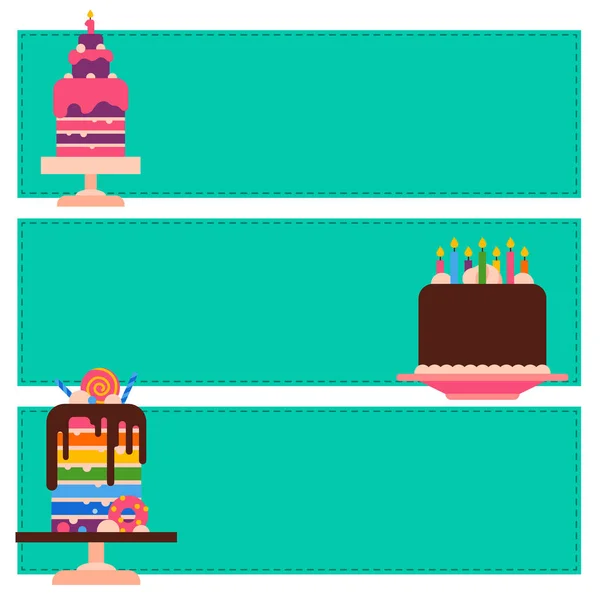 結婚式や誕生日パイ ケーキ カード フラットお菓子デザート ベーカリー式おいしいベクトル図. — ストックベクタ