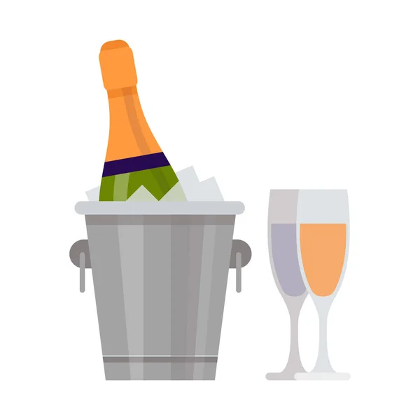 Ilustracja wektorowa Holiday złote szkła nowy rok party drink z szampanem romantyczna butelka i szkło — Wektor stockowy