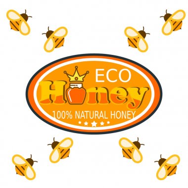 Arı logo etiketlerini bal ürünleri organik tarım doğal tatlı ürün kalite sağlıklı gıda vektör çizim için ayarla.