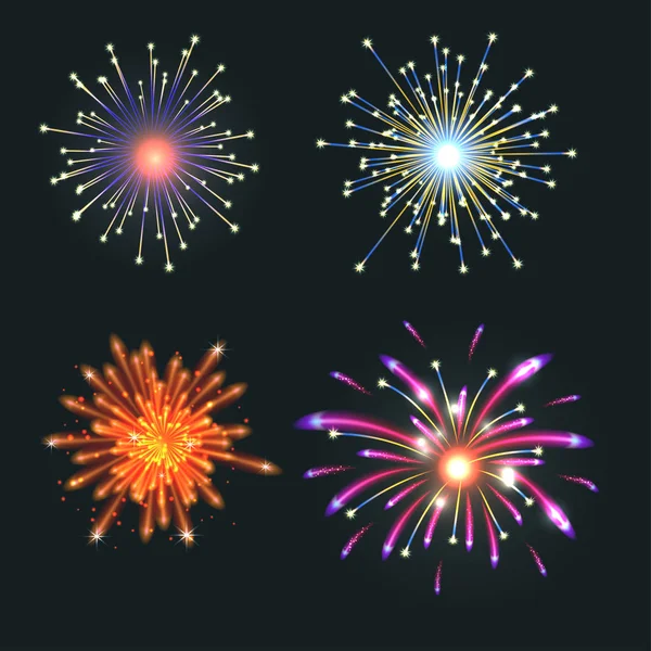 Firework vector illustration celebration holiday event night explosion light festive party — Stock Vector