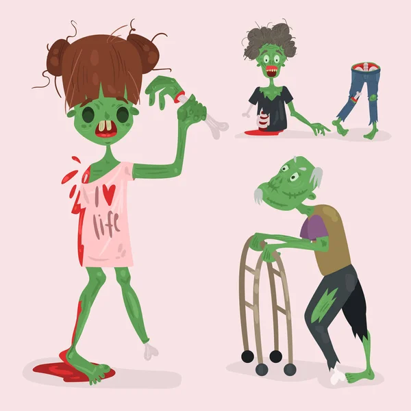 五颜六色的僵尸恐怖卡通元素万圣节魔术人身体乐趣组可爱的绿色字符部分怪物矢量插图. — 图库矢量图片