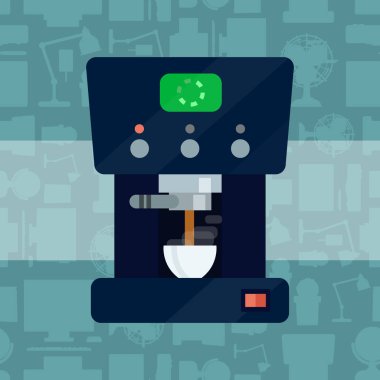 Kahve espresso maker makine kafein modern içki mutfak aletleri kahvaltı içki paslanmaz ekipman coffemaking mutfak eşyaları illüstrasyon vektör.