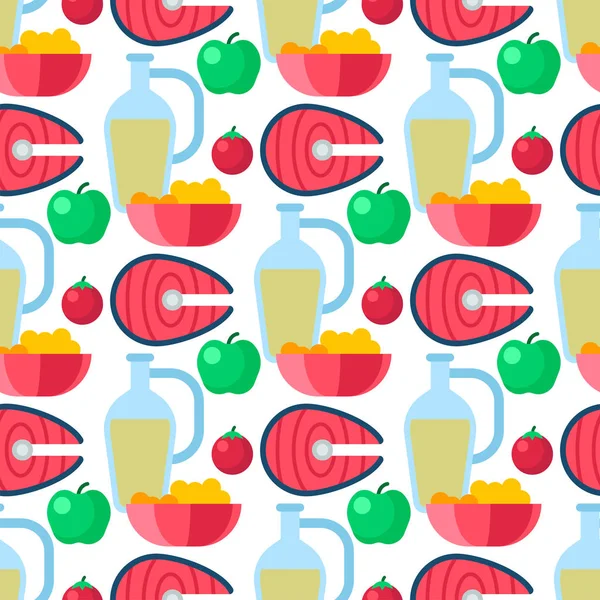 Mode de vie sain bouillie cerreal pomme légumes modèle sans couture illustration vectorielle de fond — Image vectorielle