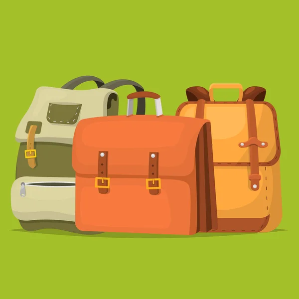 回到学校孩子背包矢量插图工作时间教育行李背包学习行李. — 图库矢量图片