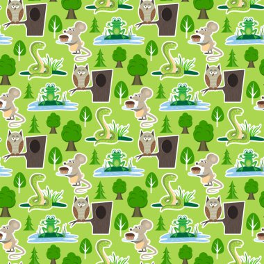 Karakter yaban hayatı doğa viper fare baykuş kurbağa düz python sembolü zehir yırtıcı hayvan vektör çizim yılan.