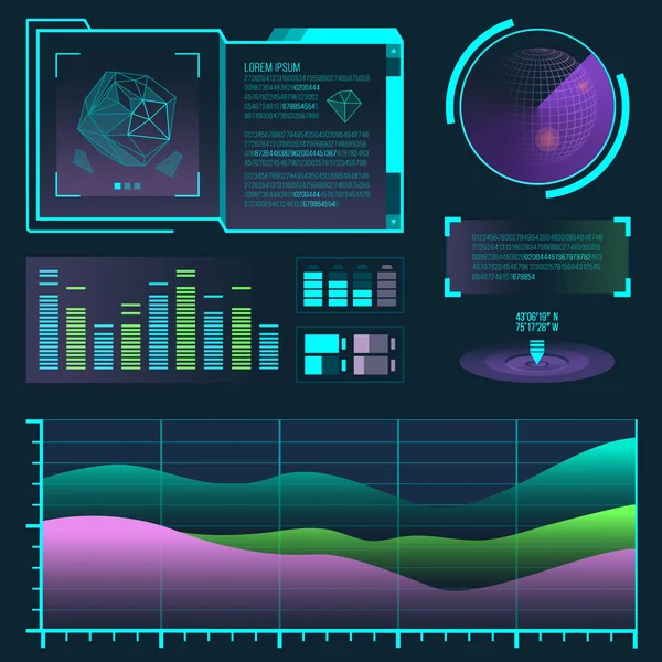 Futuristik bir arayüze alanı grafik Infographic oyun ve UI ux öğeleri hud tasarım grafik dalga hareket hologram vektör çizim bar.