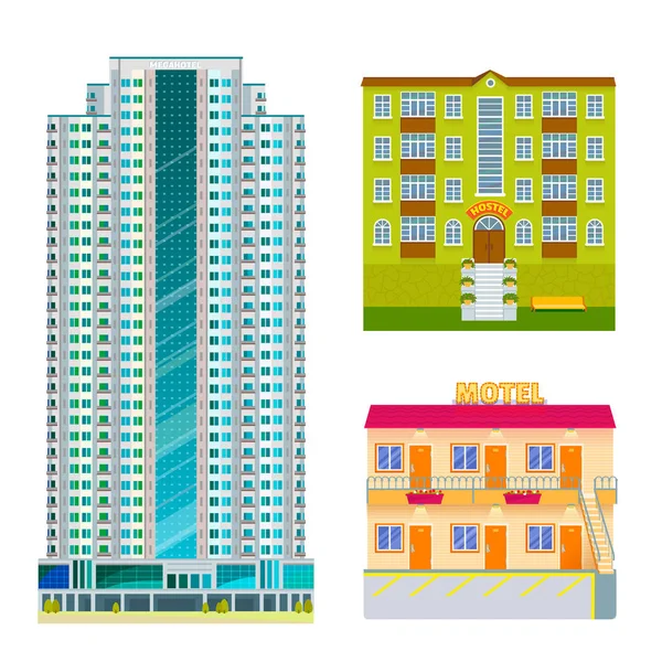 Hôtels bâtiments touristes lieux vacances appartement ville urbaine façade vecteur illustration . — Image vectorielle