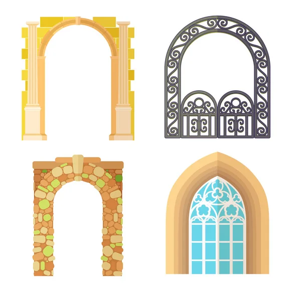 Arco design architettura costruzione telaio classico, struttura a colonne cancello porta facciata e porta edificio antica costruzione vettoriale illustrazione . — Vettoriale Stock
