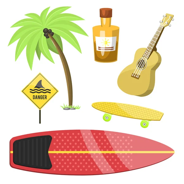 Surf esporte aquático ativo surfista verão tempo praia atividades windsurf jet água wakeboarding kitesurf vetor ilustração . — Vetor de Stock