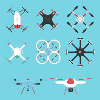 Vektör çizim hava aracı uçak quadcopter gözetim hava gezinip kablosuz araç uzaktan kumanda sinek kamera.