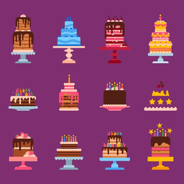 結婚式や誕生日パイ ケーキ フラットお菓子デザート ベーカリー式おいしいベクトル図. — ストックベクタ