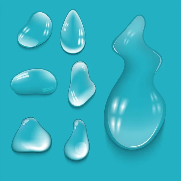 Realistisk rent och transparent vatten droppar set vektor illustration våta ljus abstrakt makro fräsch bubbla. — Stock vektor