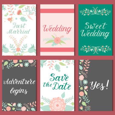 Düğün davetiye kartı vektör kaydetmek tarihi Süiti çiçek şablonları gün evlilik ile sayfa düzeni tasarlamak yazı el yapımı