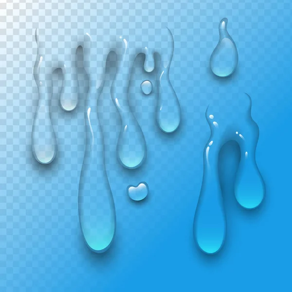 Realistic vector water splash drops liquid transparent raindrop 3d realistic wave blue illustration — Stock Vector