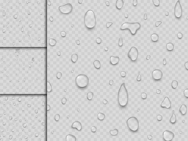 Reális vektor vízcseppek folyékony átlátszó esőcsepp splash háttér illusztráció — Stock Vector