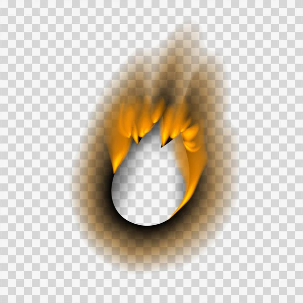 Verbranntes Stück verbrannte verblasstes Papierloch realistische Feuerflamme isolierte Seite Blatt zerrissene Asche Vektor Illustration — Stockvektor
