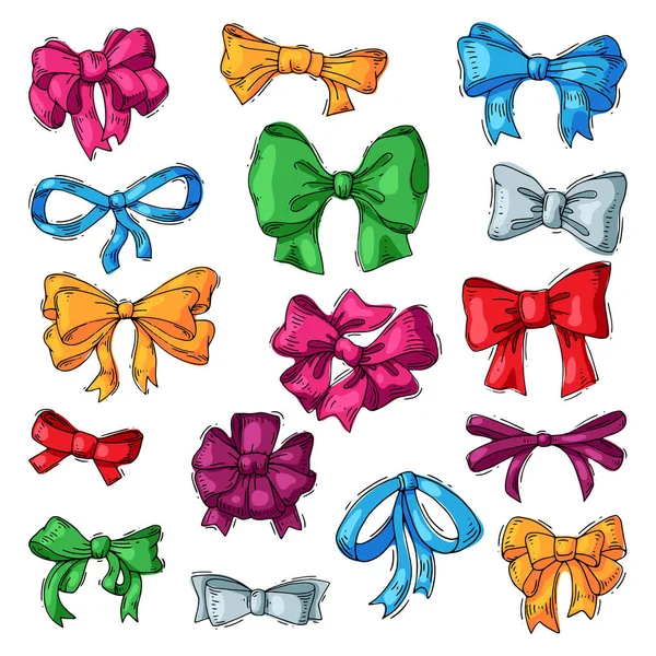 Bow vector bowknot or ribbon for decorating gifts on Christmas or Birtrhday illustration set element of bowed or ribboned presents on holidays celebration isolated on white background — Stock Vector