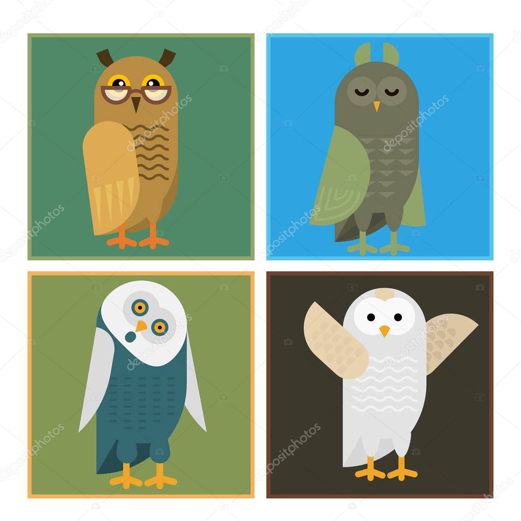 Cartoon owl bird cute character sleep sweet owlet cards vector illustration.