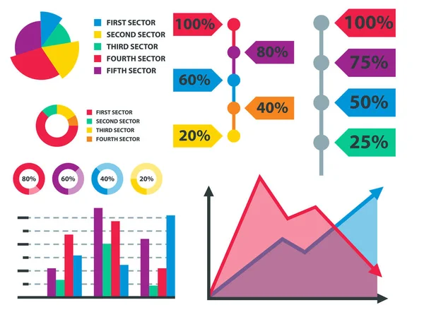 Diagram grafiek grafiekelementen vector business infographic flow blad gegevens sjabloon pijlen en schetsmatig cirkel-voortgangsverslag — Stockvector