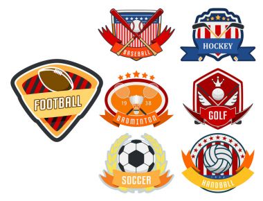 Spor oyun vektör takım logo oyun Turnuvası etiketi şampiyon amblemi rekabet sembol Atletizm Şampiyonası kulübünde profesyonel turnuva etiketi illüstrasyon.