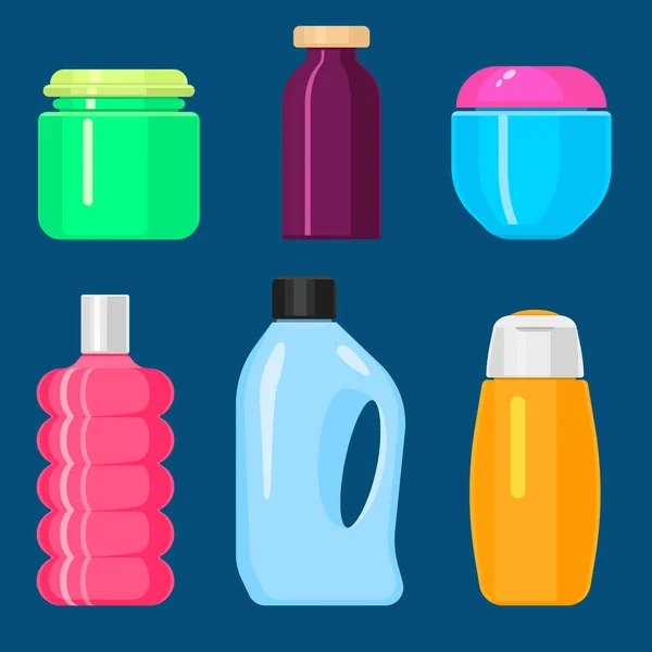 Bottles vector household chemicals supplies and cleaning housework plastic detergent liquid domestic fluid bottle cleaner pack illustration. — Stock Vector