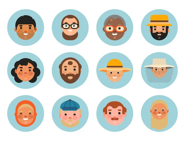 Ensemble vectoriel belles émoticônes visage de personnes souriant avatars heureux personnages illustration — Image vectorielle