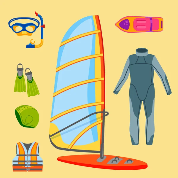 Eğlenceli su aşırı spor kiteboarding sörfçü eğlence deniz etkinliği yaz rekreasyon aşırı vektör çizim yelken. — Stok Vektör