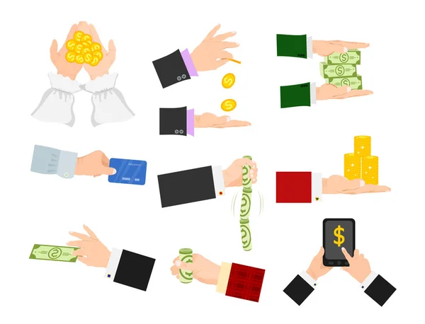 Geschäftsmann menschliche Hände halten Papiergeldstapel Vektor Illustration Finanzierungskonzept — Stockvektor