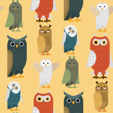 Baykuş kuş sevimli karakter uyku tatlı owlet Dikişsiz desen arka plan vektör çizim karikatür.