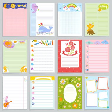 Çocuklar günlüğü çocukça defter boş ve childly sayfa şablon çocuk kitabı notları veya Not yazmak için childs düzenleyici dizi resimde arka plan rüyalar için / vektör