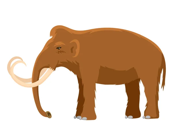 Mammouth vecteur mammifère caractère animal avec défenses et tronc dans l'illustration ancienne en pierre de l'éléphant préhistorique isolé sur fond blanc — Image vectorielle