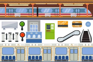 Metro istasyonunun Altgeçit ulaşım içinde tüp illüstrasyon kümesindeki metro ya da yeraltı ve kentsel toplu taşıma vektör