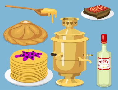 Geleneksel Rus yemekleri kültür yemek kursu gıda Rusya gurme ulusal yemek vektör çizim için hoş geldiniz