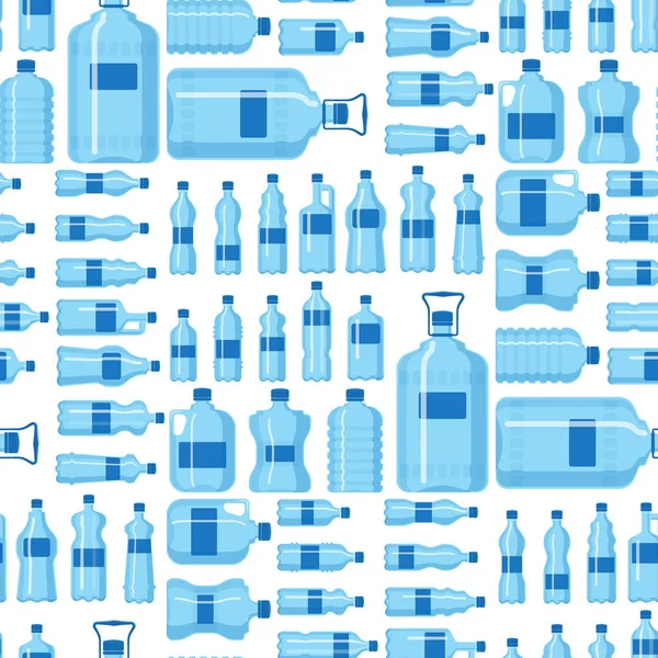 Plastic waterfles vector leeg natuur blauwe naadloze patroon achtergrond schoon vloeibare aqua vloeistof lege sjabloon silhouet sjabloon illustratie. — Stockvector