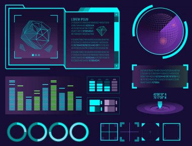 Futuristik bir arayüze alanı grafik Infographic oyun ve UI ux öğeleri hud tasarım grafik dalga hareket hologram vektör çizim bar.