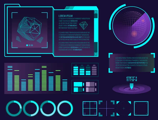 Interface futuriste espace mouvement graphique infographie jeu et ui ux éléments hud conception graphique vague barre hologramme vecteur illustration . — Image vectorielle